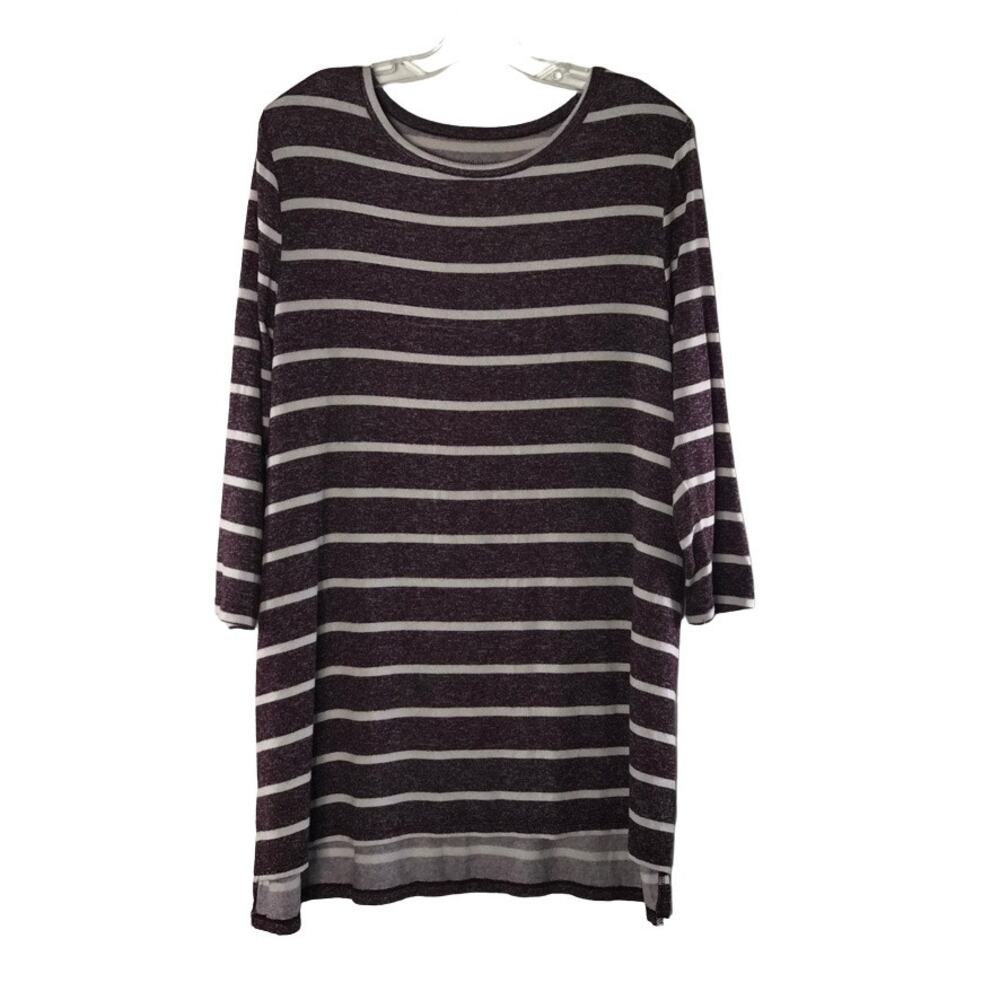 Lane Bryant 3/4 Sleeve Crew Neck Hi Low Hem Striped Tee Size 14/16